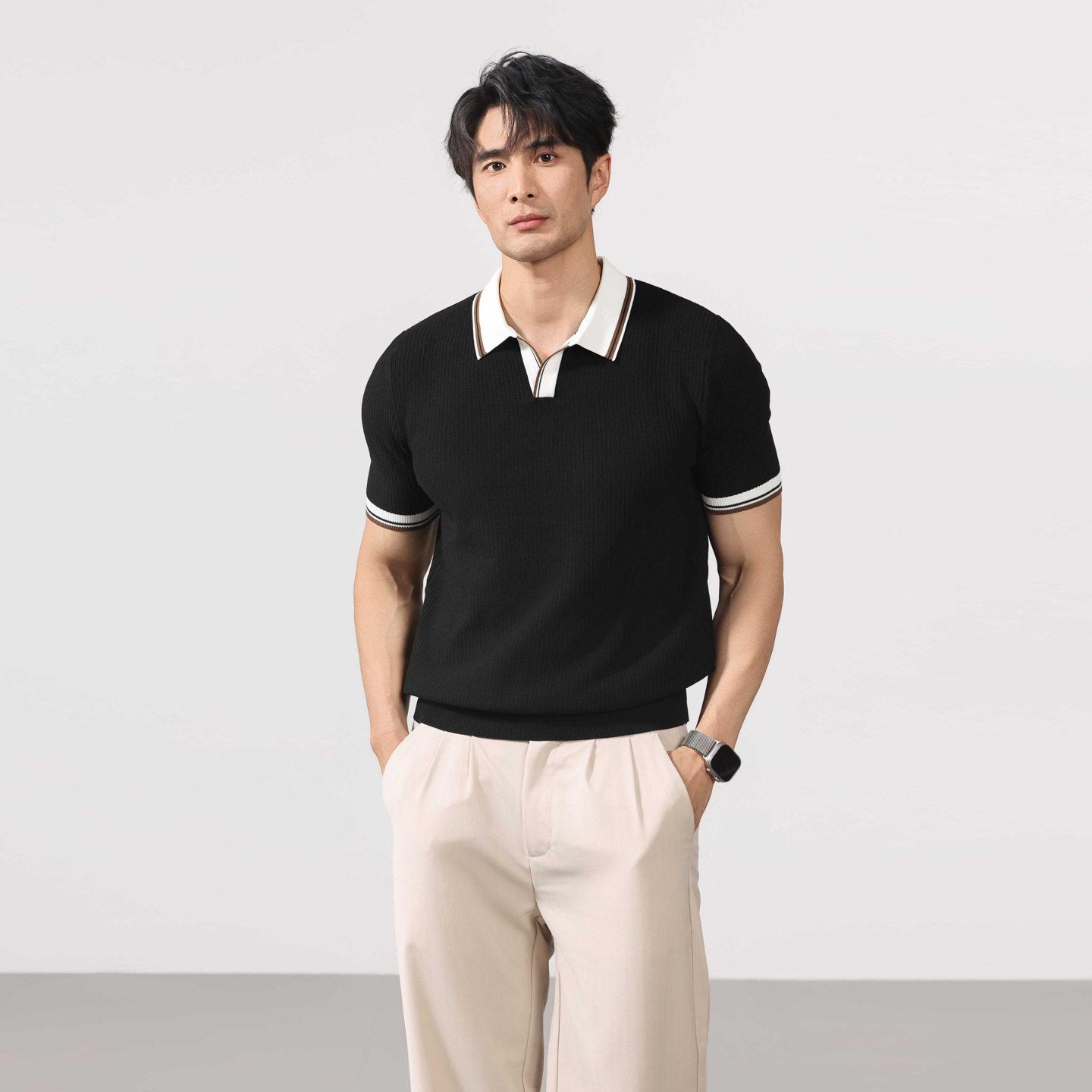 Vintage Urban Fashion - Fashionable American V-neck Shirt Knitted Short