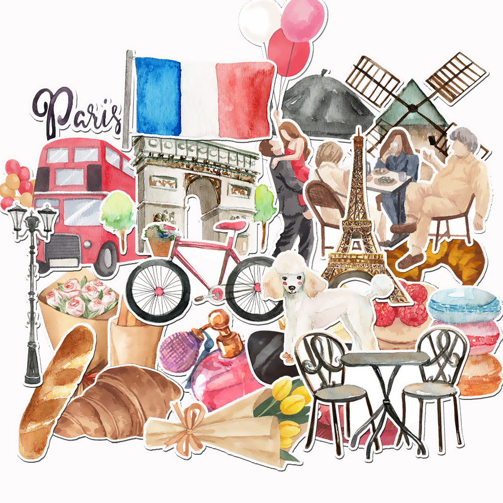 Vintage Fashion Books - 25PCS France Travel Stickers Set Watercolor