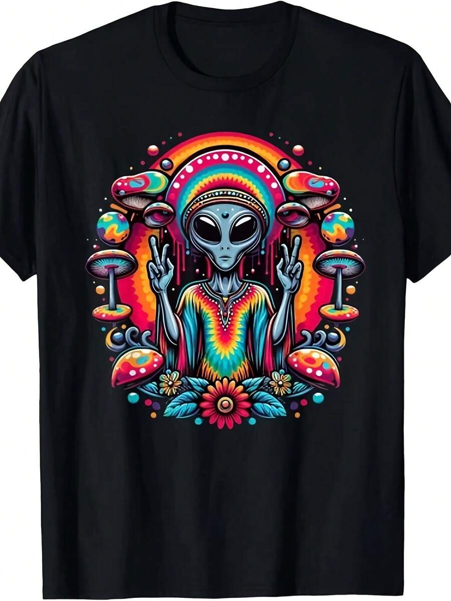Tie Dye Shirt Vintage - Unisex Tie-Dye Alien Peace Sign T-Shirt