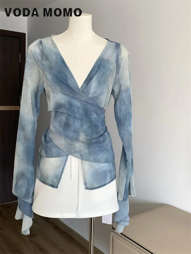 Tie Dye Shirt Vintage - Vintage V-Neck Summer Elegant Korean Office