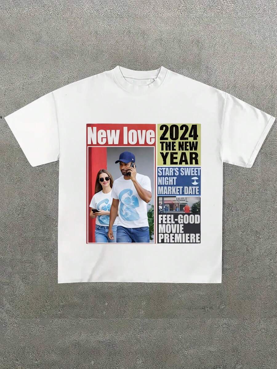 Vintage Fashion Newspaper - Vintage Newspaper Graphic Print Tee Casual