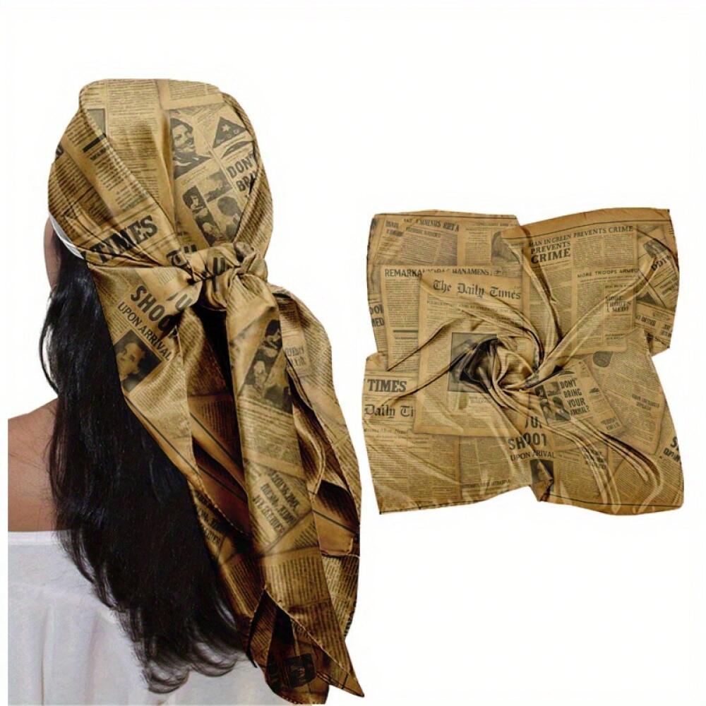 Vintage Fashion Newspaper - 1pcs 35-Inch Headscarf Square Scarf Vintage