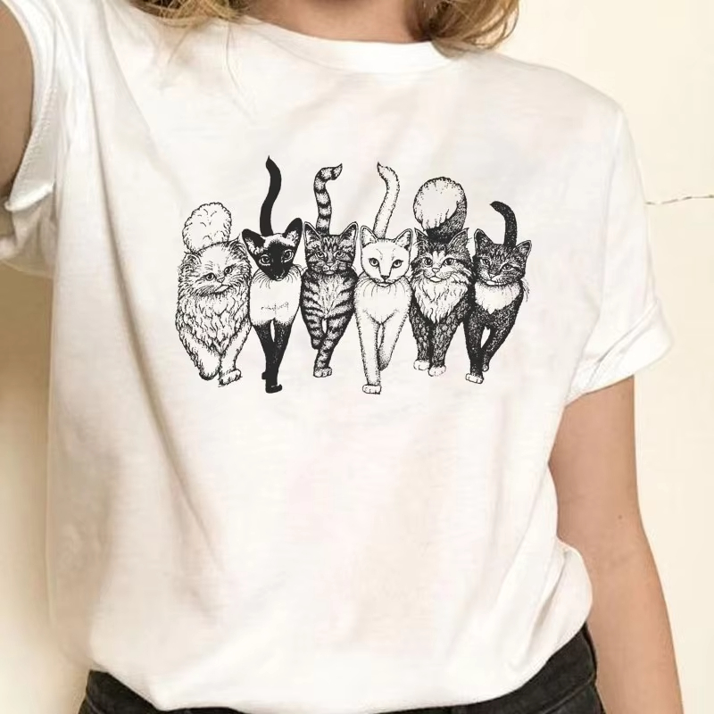 Vintage Fashion Drawings - Cat Gang Drawing Women T-Shirt Vintage