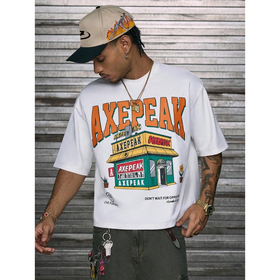 Vintage Urban Fashion - 【New Arrival】AXEPEAK Storefront Graphic T-Shirt Men