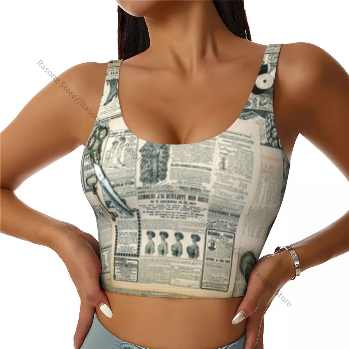 Vintage Fashion Newspaper - Sports Bra Women Running Yoga Clothes