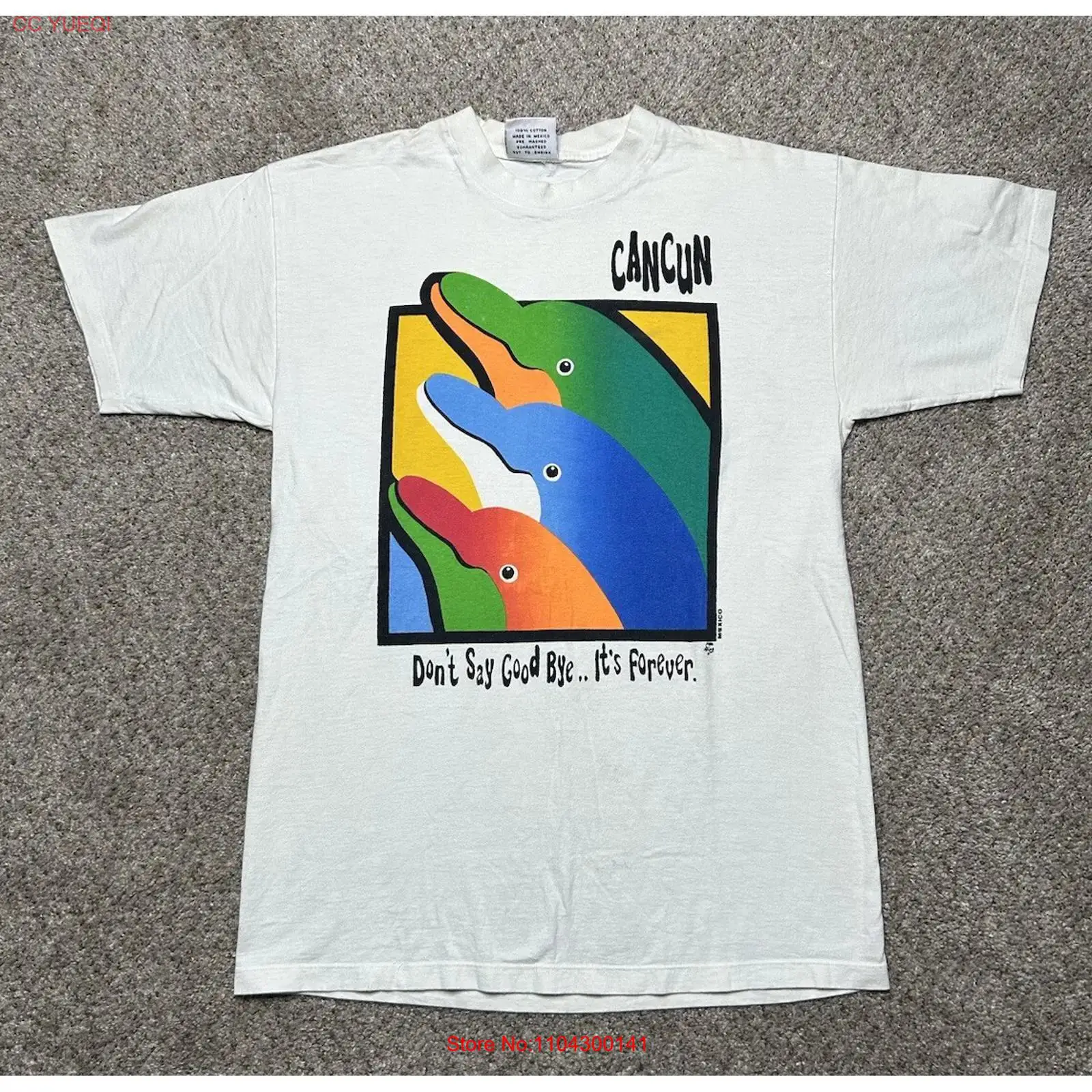 Vintage Fashion Art - Vintage Cancun Mexico Dolphins Neon T