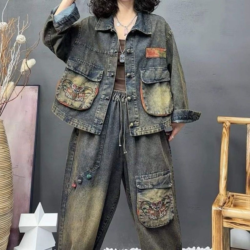Retro Fashion Embroidered Cowb - Vintage Fashion Jacket ulasan dan harga