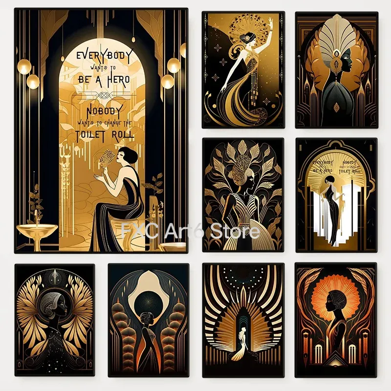 Frameless Black and Gold Elega - Vintage Fashion Illustrations ulasan dan harga