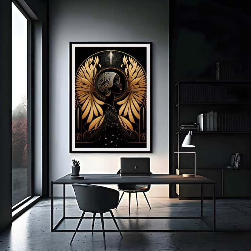 Frameless Black and Gold Elega - Vintage Fashion Illustrations ulasan dan harga