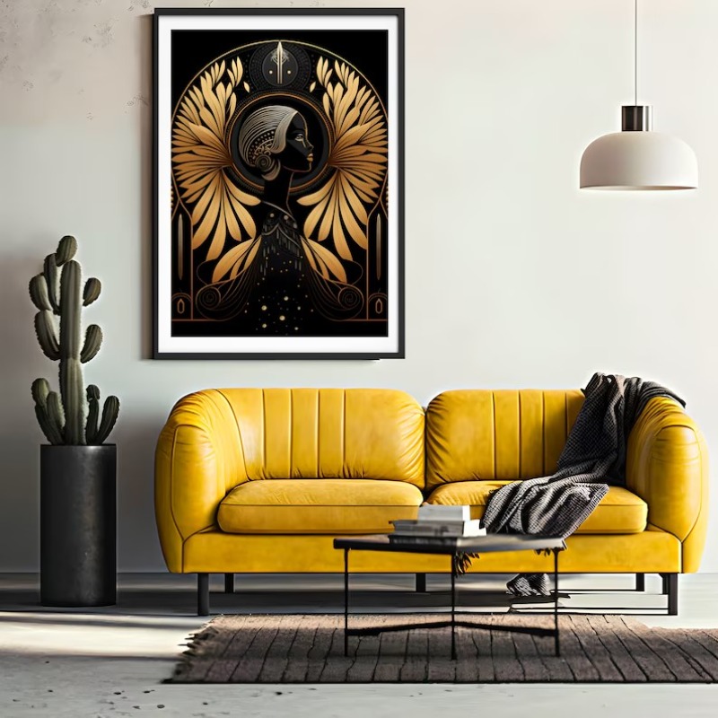Frameless Black and Gold Elega - Vintage Fashion Illustrations ulasan dan harga