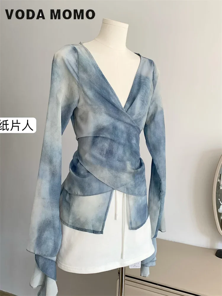 Vintage V-Neck Summer Elegant  - Tie Dye Shirt Vintage ulasan dan harga