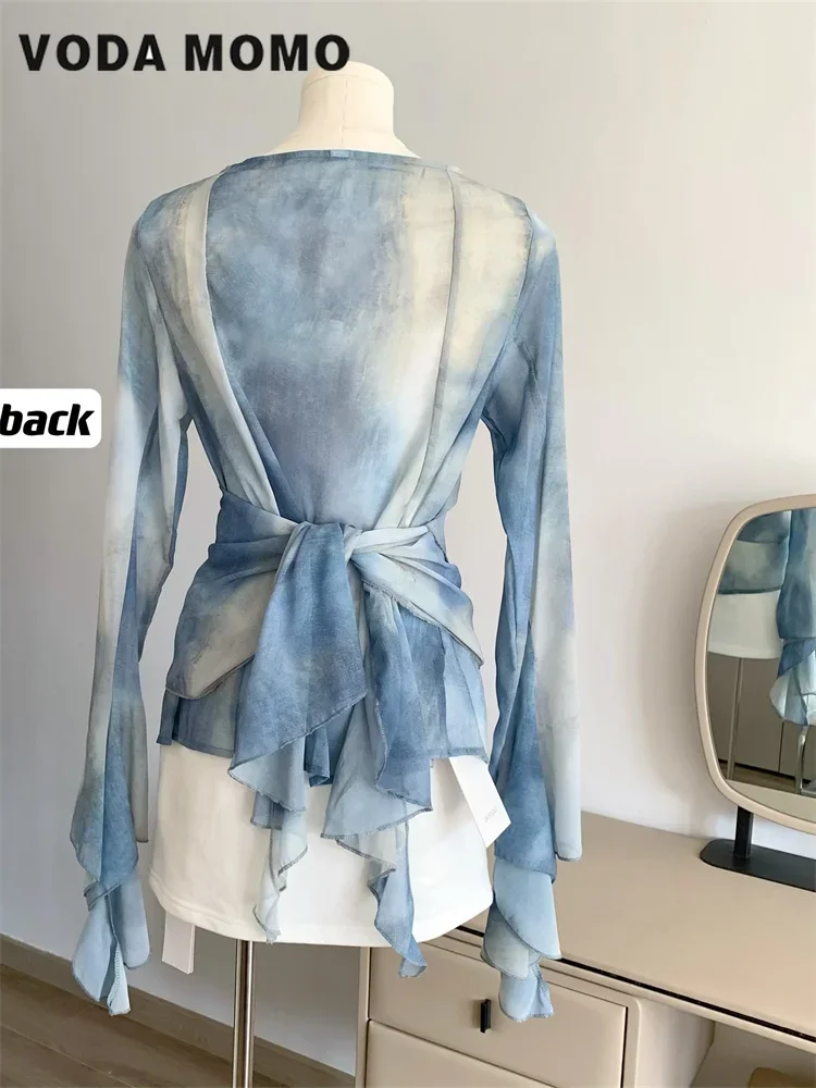 Vintage V-Neck Summer Elegant  - Tie Dye Shirt Vintage ulasan dan harga