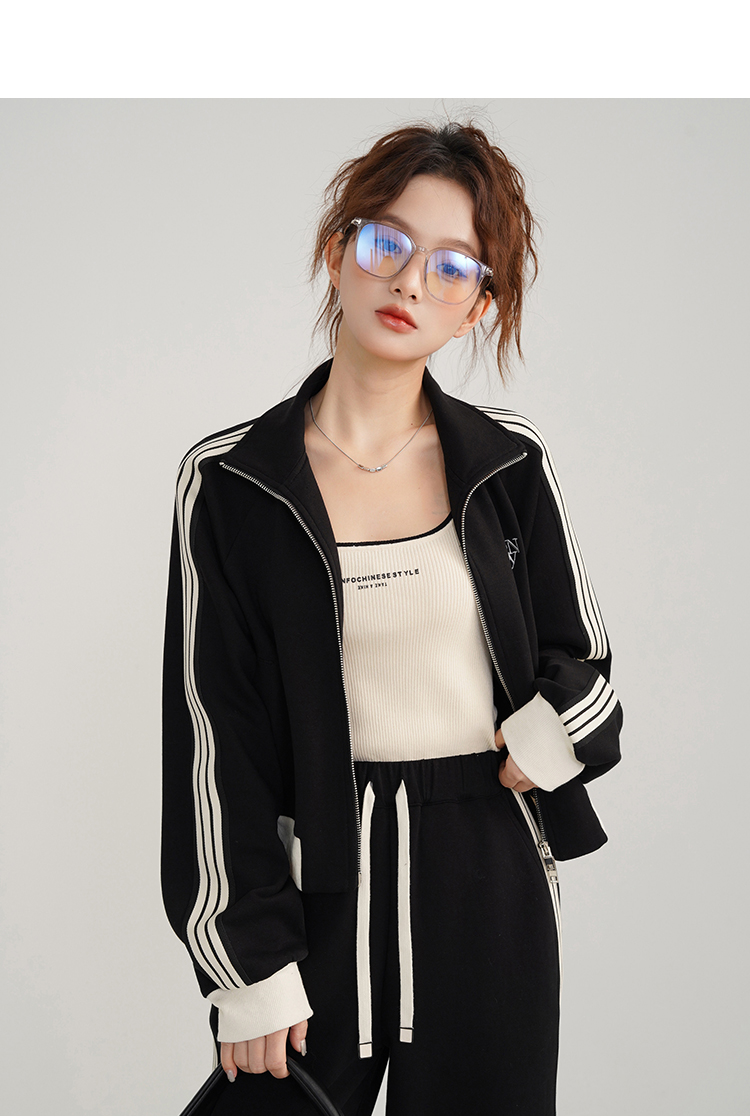 Vintage Sporty Casual Black Wh - Vintage Fashion Jacket ulasan dan harga