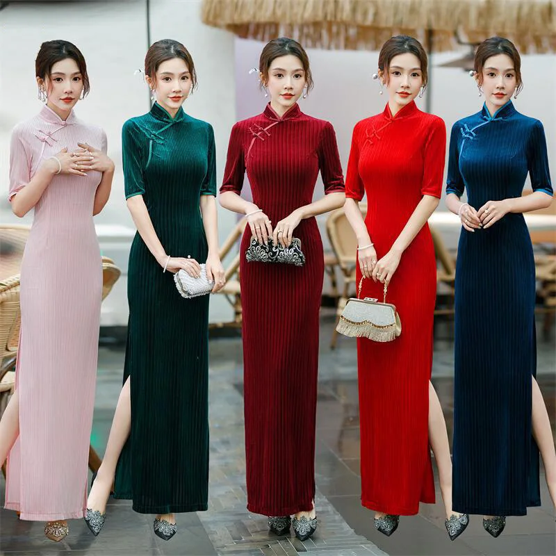 8 Colors Women Velvet Cheongsa - Vintage Fashion Show ulasan dan harga