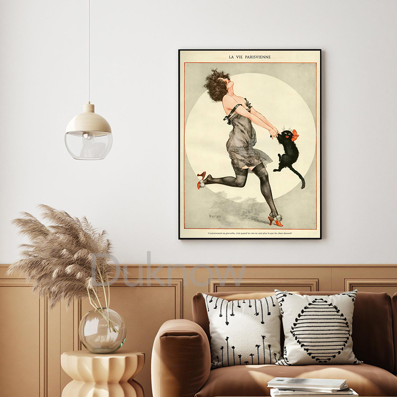 Woman and Black Cat Dancing Vi - Vintage Fashion Magazine Covers ulasan dan harga