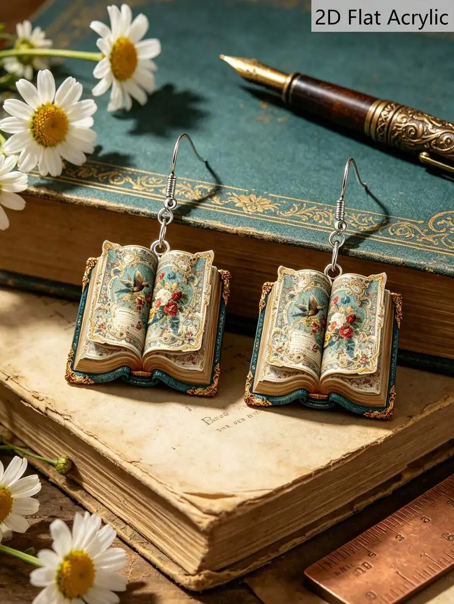 Vintage Book Shaped Drop Earri - Vintage Fashion Books ulasan dan harga